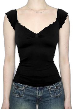 V-Neck Short Sleeve Backless Top - AnotherChill Fitted Y2k V-neck Crop Top, Fitted Black Tops For Summer, Black Scoop Neck Top For Night Out, Black V-neck Y2k Tops, Black Y2k V-neck Tops, Trendy Low-cut Summer Top, Fitted Low-cut Tank Top For Spring, Stretch Low-cut Summer Tops, Stretch Low-cut Tops For Summer