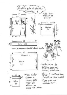 the drawing shows how to make a dress with measurements and measurements for each garment, as well