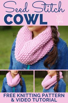 the seed stitch cowl is an easy knitting pattern for beginners