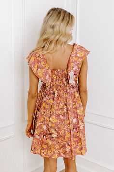 - You will look enchanting in this darling dress! - Lightweight material with a orange and yellow hued floral print and a built-in lining - A v-cut neckline with gathered detail - Short flutter sleeves with an interior non-slip strip - A stretchy smocked back with zip closure - Hidden side pockets - A figure flattering silhouette that ends in a straight mini dress length hemline Measurements S : Bust 32", Hip 44", Length 28.5", Sleeve Length 5.5", Waist 28". M : Bust 34", Hip 46", Length 28.5", Magic Dress, Impressions Online Boutique, Lace Up Wedges, Faux Leather Heels, Darling Dress, Orange And Yellow, Lace Up Heels, V Cut, V Cuts