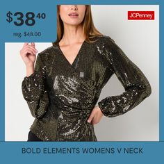 Features: SequinsClosure Type: Pullover HeadFit: Regular FitNeckline: V NeckSleeve Length: Long SleeveSleeve Style: Balloon SleeveApparel Length: 24.4 InchesFiber Content: 85% Nylon, 10% Metallic, 5% SpandexFabric Description: Mesh NetLining Material: PolyesterCare: Machine Wash, Tumble DryMaterial: PolyesterCountry of Origin: Imported Blouse Black, Black Blouse, Shirts Tops, Sleeve Blouse, Top Blouse, Long Sleeve Blouse, Blouses, Product Description, Mesh