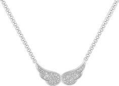 14k (karat) white gold necklaces with double angel wings encrusted with diamonds Elegant Wing-shaped White Gold Necklace, Elegant White Gold Wing-shaped Necklace, Angel Wing Necklace, Wing Necklace, Sparkle Diamonds, Angel Wings, Pave Diamonds, Austin, Angel