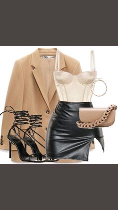 Baddie Outfits For Night Out, Villan Era Outfits, Satin Outfits For Women, Boss Lady Aesthetic Outfit, Capricorn Venus Aesthetic Outfit, Mafia Wife Aesthetic Outfits, Vegas Night Out Outfit, Fancy Date Outfit, Tan Outfit