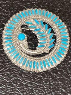 1.75" tall Handmade Turquoise Brooches For Collectible, Zuni Jewelry, Native Jewelry, Pin Pendant, Silver Pin, May 1, Jewelry Handmade, Turquoise Sterling Silver, Needlepoint