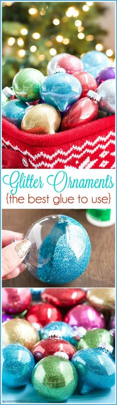 an easter egg with glitters on it and the words glimers ornaments in