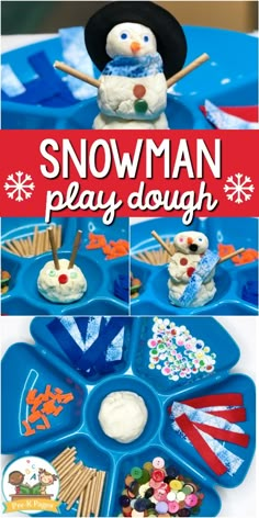 the snowman play dough is an easy winter activity for toddlers