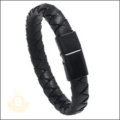 Manolo Braided Leather Bracelet (Narrow) - BERML BY DESIGN JEWELRY FOR MEN Modern Leather Braided Bracelet With Black Band, Modern Braided Leather Bracelets With Black Band, Modern Leather Braided Bracelets, Modern Black Braided Bracelet With Leather Strap, Modern Black Braided Bracelets With Stainless Steel Clasp, Black Leather Casual Wristband, Casual Black Leather Wristband, Modern Leather Braided Bracelet For Everyday, Minimalist Black Braided Bracelet With Stainless Steel Clasp