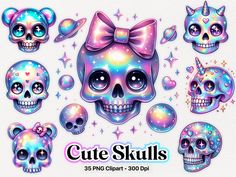 skulls with bows and stars on them