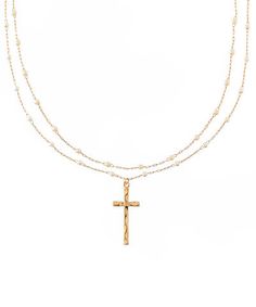 Elevate your everyday look and keep your faith close with this Layered Pearl & Chain Cross Necklace. This piece combines timeless elegance with modern style, crafting a look that is effortlessly feminine and dainty! Metal Faux Pearl Gold/Cream Lobster clasp closure 17"L Chain Cross Necklace, Location Gifts, Gold Cream, Pearl Chain, Instagram Shop, Everyday Look, Faux Pearl, Lobster Clasp, Timeless Elegance