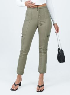 Cargo pants   Relaxed fit  Princess Polly Exclusive  97% cotton 3% elastane    Length of size US 4 waist to hem: 99cm / 38.9in  Christy is wearing a size US 2 / AU 6    High waisted  Zip & clasp fastening     Belt looped waist   Six pocket design    Straight leg   Non-stretch  Unlined Cargo Pants Green, Straight Leg Cargo Pants, Bolero Top, Pants Green, Green Pants, Pants Straight, Nylon Bag, Pants Outfit, Princess Polly