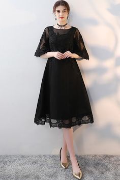 Shop Black Knee Length Homecoming Party Dress with Sheer Sleeves online. All instock with free shipping. Pro since 2009. Dress With Sheer Sleeves, Homecoming Party, Black Knees, Little Dresses, Sheer Sleeves, Stylish Dresses, Homecoming, Knee Length, Wedding Decorations