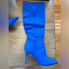 Selling These Gorgeous Nine West Blue Suede Knee High Heeled Boots. I Wore Them Once For A Birthday Dinner, They Are Super Comfortable. The Boots Are In Amazing Condition, The Only Wear Is The Sole Which Happened Just From Walking To And From The Restaurant! I Still Have The Box As Well To Ship Them In. I Took Two Pictures While Wearing Them With Flash And Without For Lighting Purposes. Suede Knee Boots, Suede Knee High Boots, High Heeled Boots, High Heel Boots Knee, Suede Boots Knee High, Birthday Dinner, The Restaurant, Nine West Shoes, Blue Suede