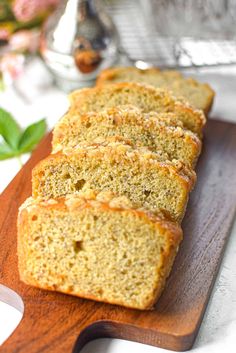 slices of banana bread on a cutting board