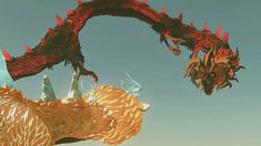 two dragon like creatures are flying in the sky