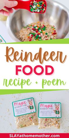 reindeer food recipe and poem for kids to help them learn how to make their own christmas treats