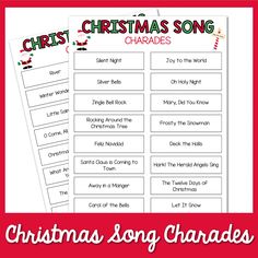 christmas song chart with the words'christmas song charadess'in red and green