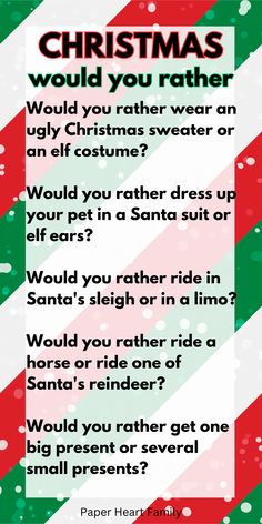 a christmas poem with the words, would you rather wear an ugly christmas sweater or elf costume?