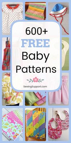 baby clothes and bibs are featured in this collage with the words, 600 + free baby patterns