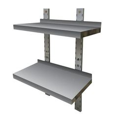 two metal shelvings with one shelf attached to the wall