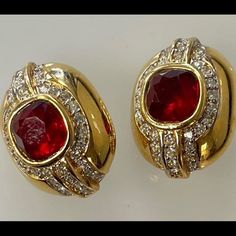 Costume - Mint Condition Luxury Red Ruby Earrings, Luxury Red Earrings For Formal Occasions, Luxury Red Clip-on Earrings As Gift, Red Clip-on Jewelry For Anniversary, Classic Ruby Red Earrings, Formal Red Ruby Earrings, Classic Red Ruby Earrings, Classic Red Earrings For Evening, Red Clip-on Earrings For Anniversary