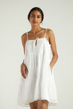 White Sleeveless Tier Dress for Women Biodegradable Materials, Maxi Dress Collection, Strappy Midi Dress, Tier Dress, Sustainable Clothing Brands, Low Carbon, White Sleeveless, Carbon Footprint, Floral Chiffon