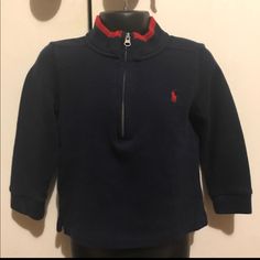 Navy/Red Ralph Lauren Polo Half-Zip Pullover Sweater..Size 24mos.. Never Worn.. Polo Half Zip Pullover, Ralph Lauren Polo Sweater, Polo Sweater, Half Zip Pullover, Ralph Lauren Polo, Kids Jacket, Half Zip, Pullover Sweater, Quarter Zip