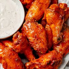 chicken wings with ranch dressing on the side