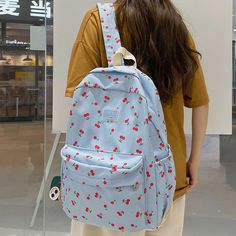 Size:length 31cm,Width 11cm,Height 41cmColor:black/blue/white/pinkNew Girl Cherry Floral Travel Book Backpack Women Trendy Print School Bag Female Laptop College Backpack Fashion Lady Kawaii Bag Cool School Bags, Cute School Bags, School Bag College, Kawaii Bag, Trendy Backpacks, Floral Backpack, Backpack Fashion, Blue Wallet, College Backpack