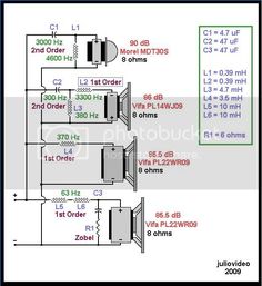 an electronic circuit diagram showing the components and instructions for each device, including two speakers