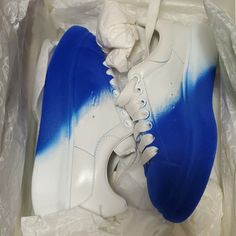 Sz 36 Nib Initially Priced At $730 Alexander Mcqueen Leather Sneakers Designer Blue Custom Sneakers With Round Toe, Designer Blue Low-top Custom Sneakers, Alexander Mcqueen Blue, Mcqueen Shoes, Mcqueen Sneakers, Alexander Mcqueen Shoes, Leather Sneakers, Alexander Mcqueen, Athletic Shoes