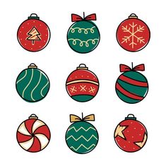 nine christmas ornaments with different designs on them