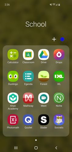 an iphone screen showing the icons for school and other things to see on it's display