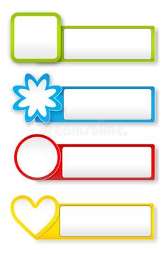 four different colored labels with hearts and flowers on the top one is blank for text