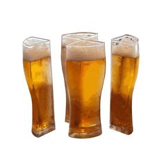 three tall glasses filled with beer sitting next to each other