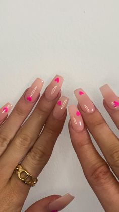 Nagellack Trends, Acrylic Nails Coffin Short, Summer Acrylic Nails, Nails Pink, Pink Nail, Pink Acrylic Nails, Neutral Nails, Spring Nail, Heart Nails