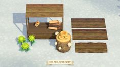 an animated image of a wooden bench and table