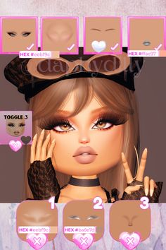 Dress To Impress Makeup Inspo!  *From y2k outfit* ☆Follow for more inspo☆ #dresstoimpress #roblox Makeup Dti Custom, Dti Faces With Nose, Makeup Ideas Dti, Custom Makeup Ideas, Dti Y2k Outfit Ideas, Dti Custom Make Up Ideas, Dress To Impress Custom Makeup, Face Combos Dti, Dress To Impress Faces