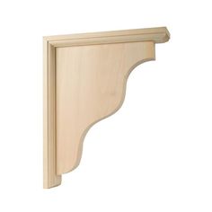 an unfinished wooden shelf bracket on a white background