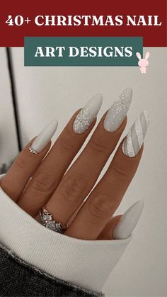 White Chrome French Tip With Snowflake, Nails For Christmas Holiday New Years, Gel Nails Ideas For Christmas, White Holiday Nail Designs, Christmas Nails Fancy, Elegant Christmas Nail Designs Classy, Christmas Nails Designs Holiday, New Years And Christmas Nails, Sweater Nails White