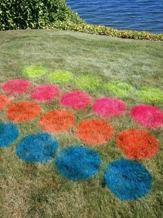 the grass has been dyed with different colors and shapes to make it look like they are floating