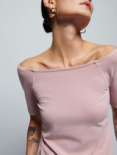 Sun's out. Show some shoulder in this essential off the shoulder top with raglan short sleeves and a flattering silhouette. (This one comes in Violet Ice.) | Giana Off Shoulder Top in Violet Ice | Ethical Essentials Fitted Off-shoulder Short Sleeve Top For Summer, Casual Off-shoulder Top For Loungewear, Fitted One Shoulder Top With Short Sleeves For Summer, Feminine Fitted Tops For Loungewear, Fitted One Shoulder Cold Shoulder Top For Summer, Fitted Versatile Off-shoulder Top For Summer, Versatile Fitted Off-shoulder Top For Summer, Casual Fitted Top With Wide Neckline, Fitted Boat Neck Summer Tops