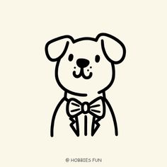 a black and white drawing of a dog wearing a bow tie