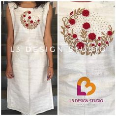 Embriodary Design On Kurti, Simple Work Designs For Kurtis, Hand Embroidery Neck Designs For Kurtis, Sudithar Neck Design, Simple Hand Work On Kurti, Royal School Of Needlework, Royal School, Needlework Ideas, Needlework Christmas