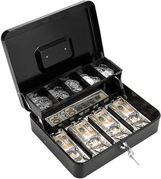 an open briefcase filled with lots of money