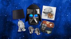 star wars items are displayed on a blue background