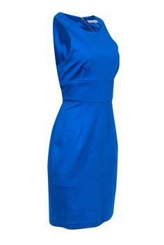 This Trina Turk dress is the perfect companion for a day that starts in the office and ends at happy hour! The Caribbean blue color makes the saucy sleeveless sheath style sizzle, and you'll be able to transition smoothly, no outfit change needed, from one event to the next! Size 10 Shell 69% Rayon, 29% Nylon, 2% Spandex Lining 100% Polyester Exposed gold back zipper Sleeveless Racer back Bust 40" Waist 32" Shoulder to hem Clear Spring, French Girl Chic, Trina Turk Dresses, Caribbean Blue, Blue Sleeveless Dress, Chic Shop, Buy Shoes Online, Vacation Style, French Girl