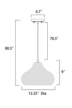 an image of a light fixture with measurements for the bulb and base, as shown in this