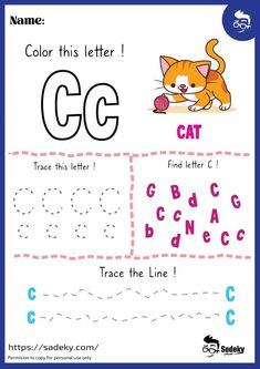 the letter c worksheet for children to learn how to write and draw letters