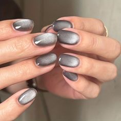 Gray Cats Eye Nails, Grey Cat Eye Nails Design, Grey Cateye Nail, Gunmetal Grey Nails, Light Gray Chrome Nails, Silver Cateye Nail, Gray Cat Eye Nails, Dark Grey Chrome Nails, Grey Cat Eye Nails