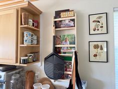 the kitchen is clean and ready to be used as a storage area for cookbooks